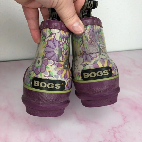 Bogs boots ankle rainboots Charlot purple floral waterproof size 2 little girl - Picture 6 of 14